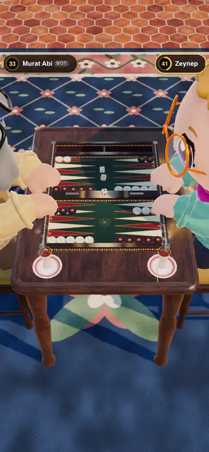 Dos avatares jugando Backgammon en una azotea de París